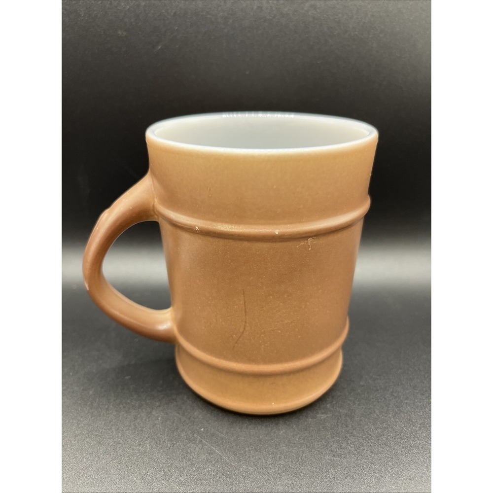 Vintage Anchor Hocking Fire King Milk Glass Brown Barrel Mug - Made in USA